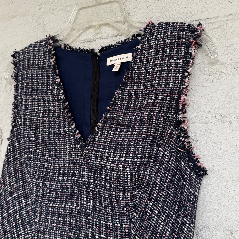 Rebecca Taylor Blue/Pink Sleeveless Tweed Fit & Flare Dress Size 8 - Picture 5 of 14